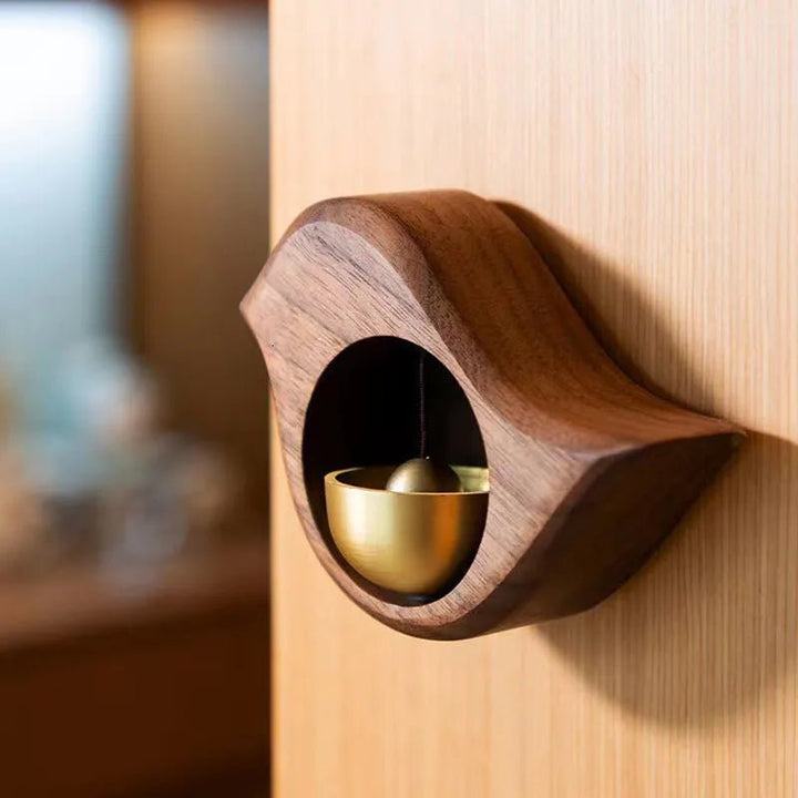 Wall-mounted Wooden Doorbell with Brass Insert - Wooden Doorbell - Bird - Oaksoho