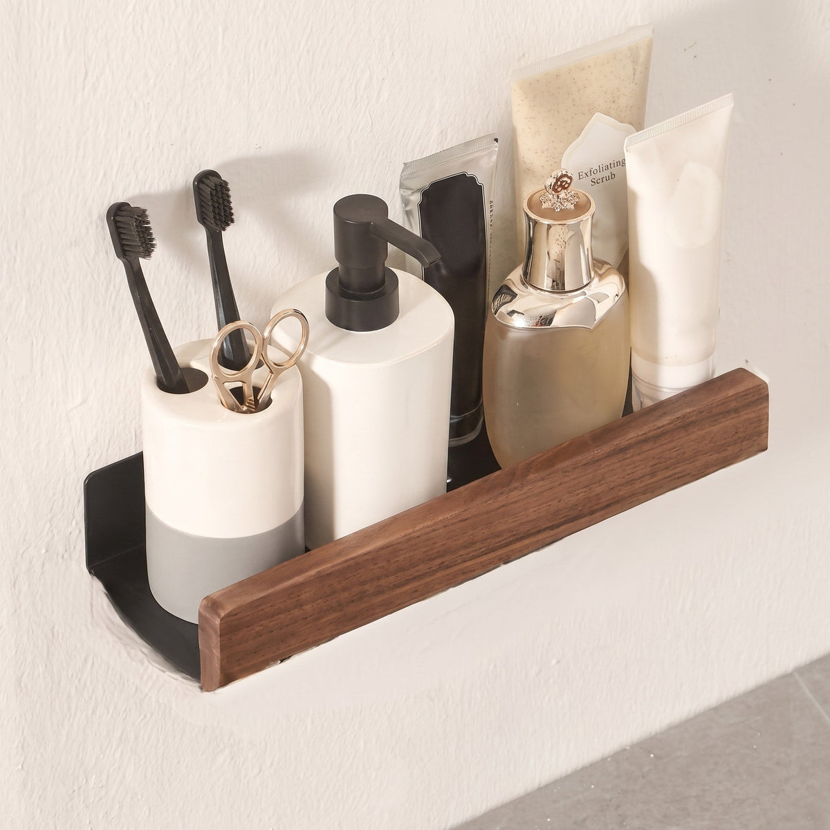Wall Shelf with Wood Front Bathroom Storage Rack - Rack Wall Shelves & Ledges - Brown - Oaksoho