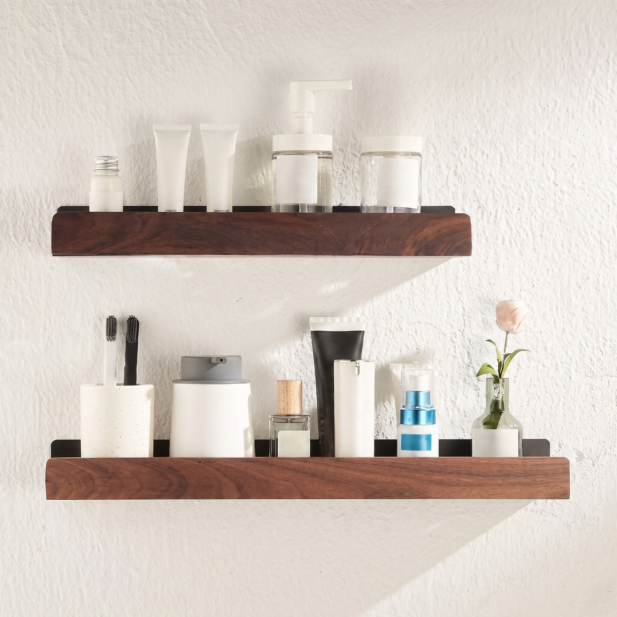 Wall Shelf with Wood Front Bathroom Storage Rack - Rack Wall Shelves & Ledges - Brown - Oaksoho