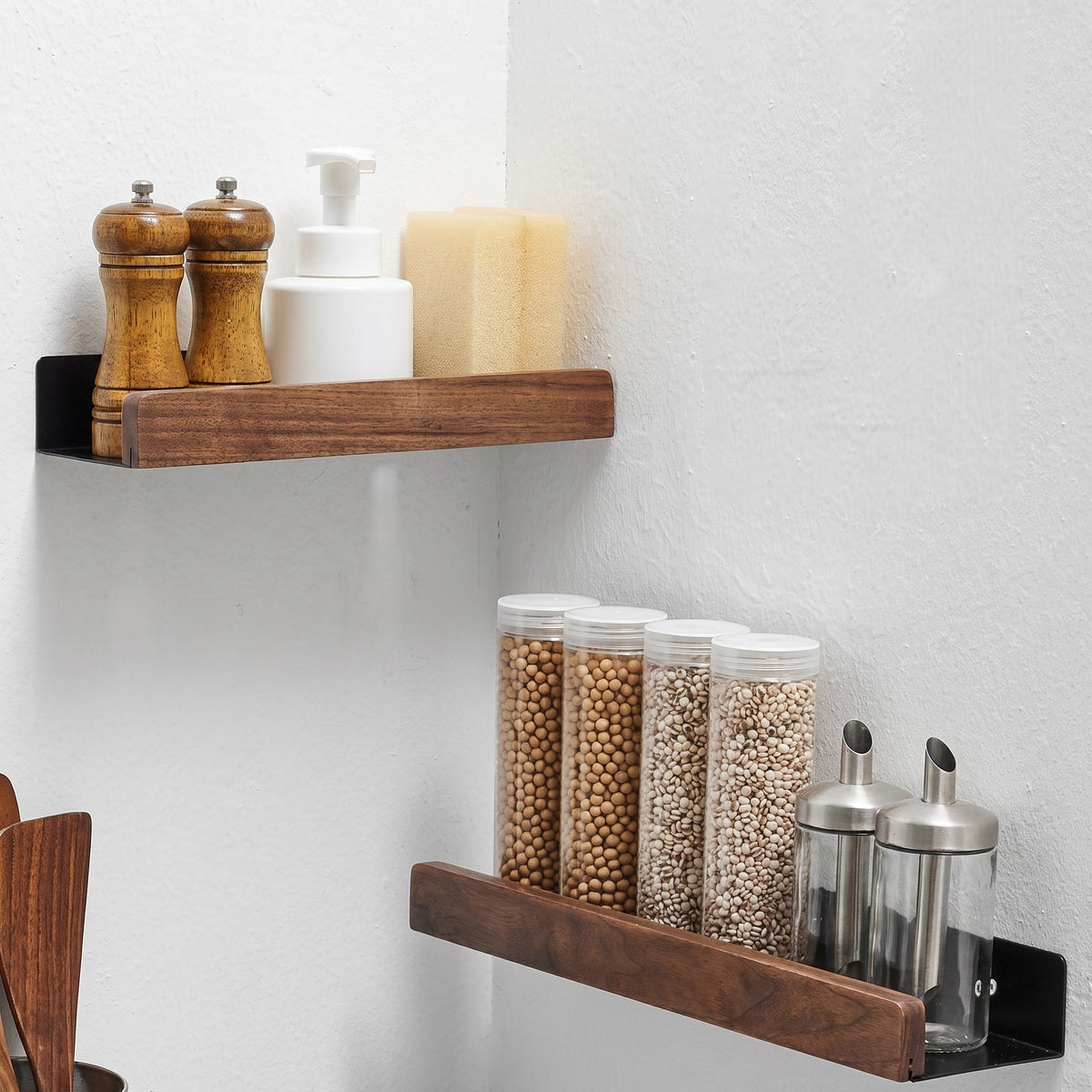 Wall Shelf with Wood Front Bathroom Storage Rack - Rack Wall Shelves & Ledges - Light Brown - Oaksoho