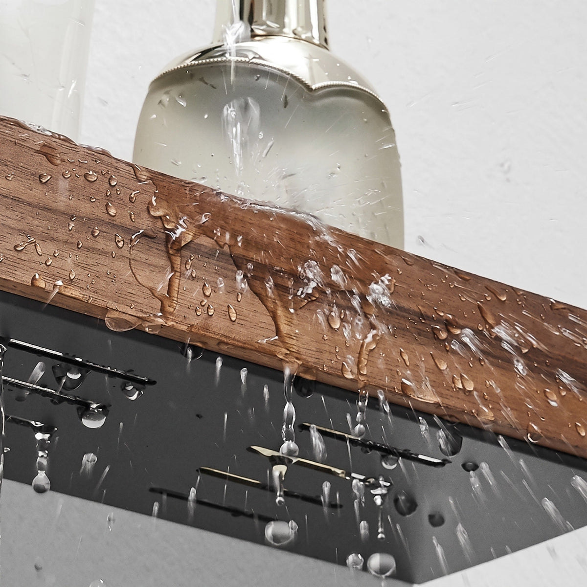 Wall Shelf with Wood Front Bathroom Storage Rack - Rack Wall Shelves & Ledges - Brown - Oaksoho