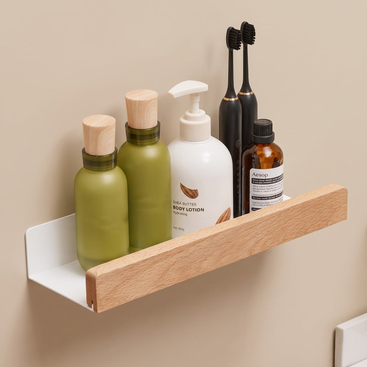 Wall Shelf with Wood Front Bathroom Storage Rack - Rack Wall Shelves & Ledges - Light Brown - Oaksoho