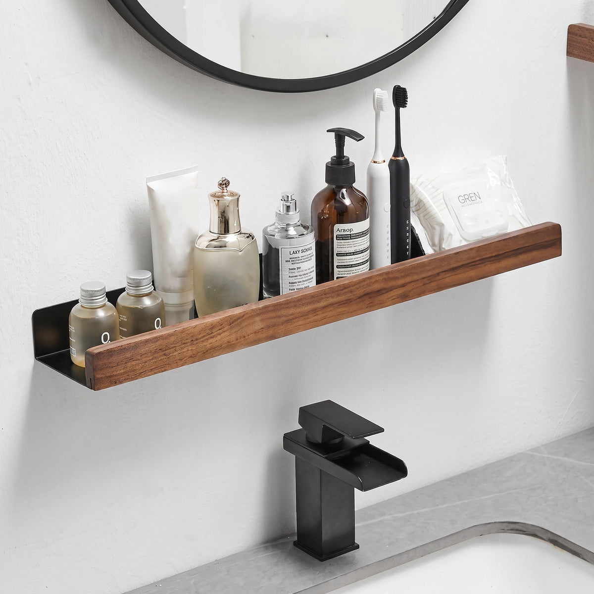 Wall Shelf with Wood Front Bathroom Storage Rack - Rack Wall Shelves & Ledges - Brown - Oaksoho