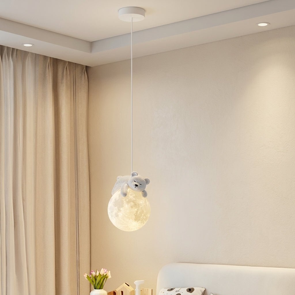 Warm Glow Cute Sleep Bear Moon Pendant Light - Pendant Light - Little Bear - Oaksoho