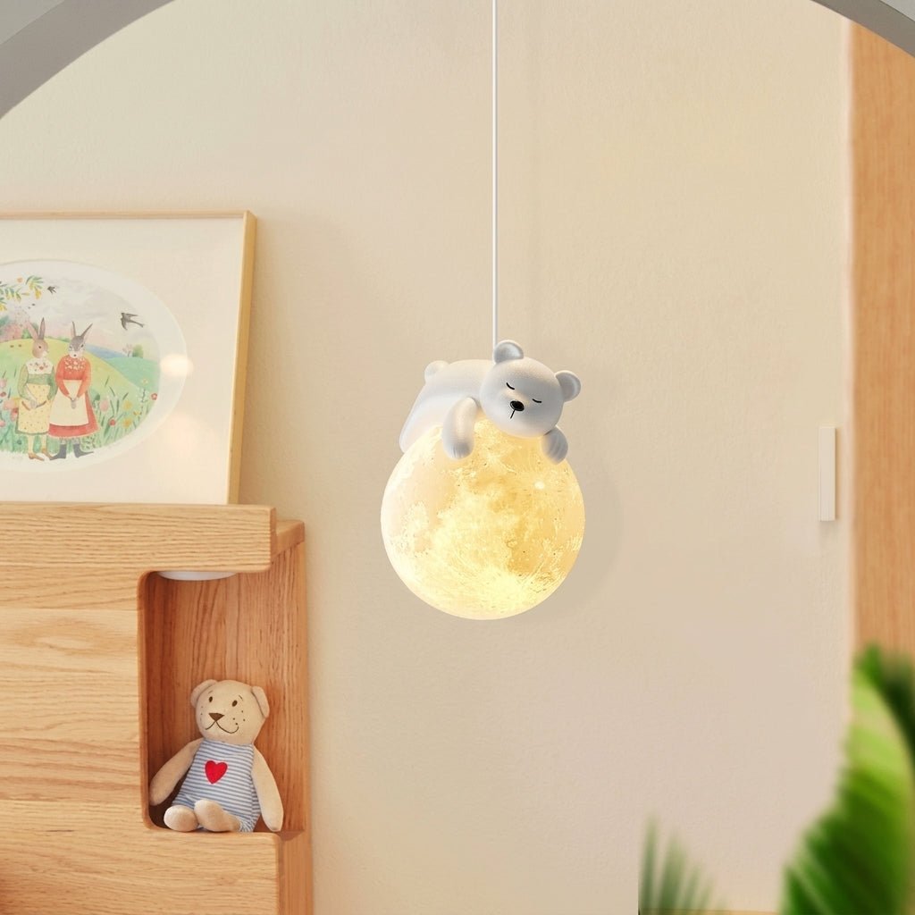 Warm Glow Cute Sleep Bear Moon Pendant Light - Pendant Light - Little Rabbit - Oaksoho