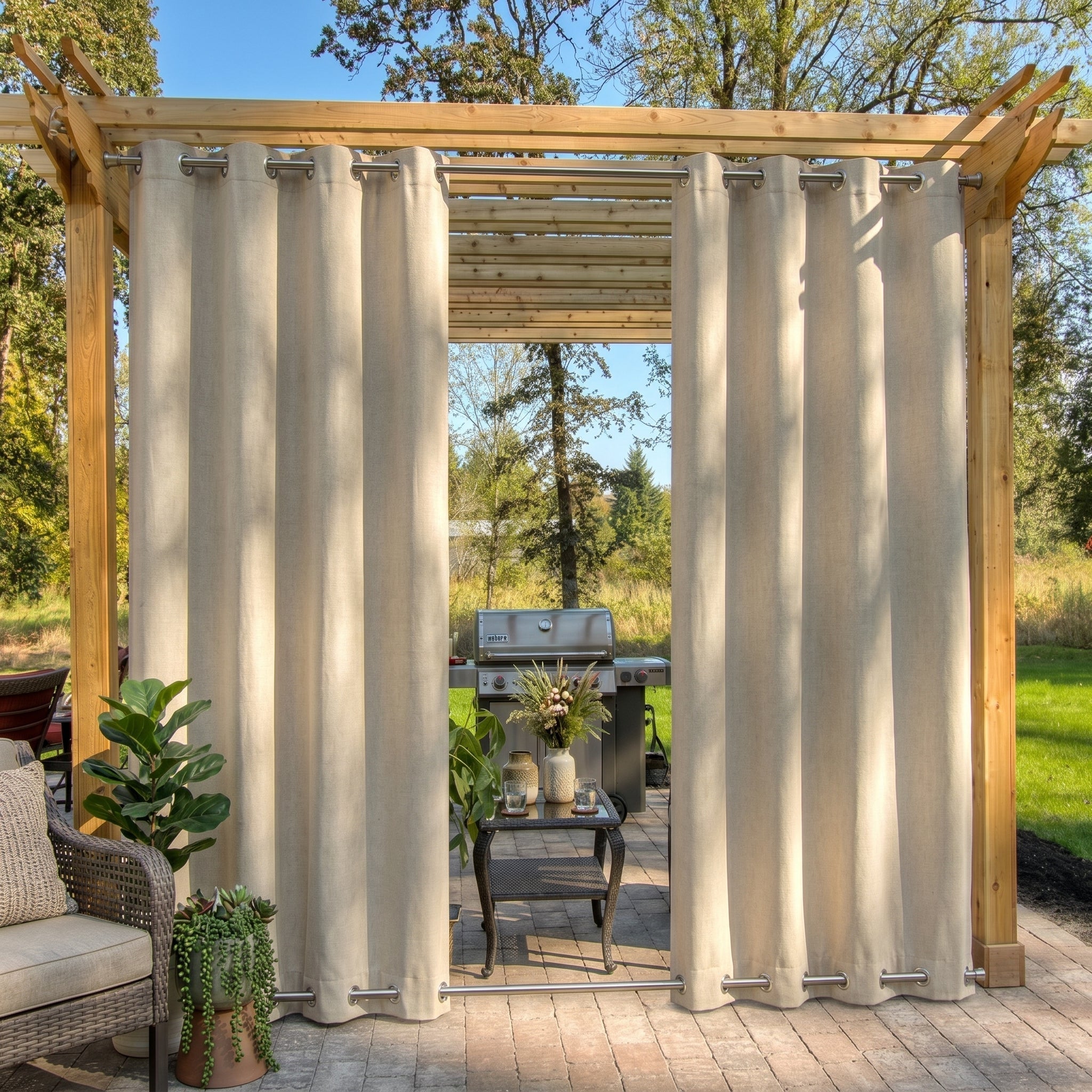 Waterproof Outdoor Blackout Curtains with Eyelets - Outdoor Curtain - Beige - Oaksoho