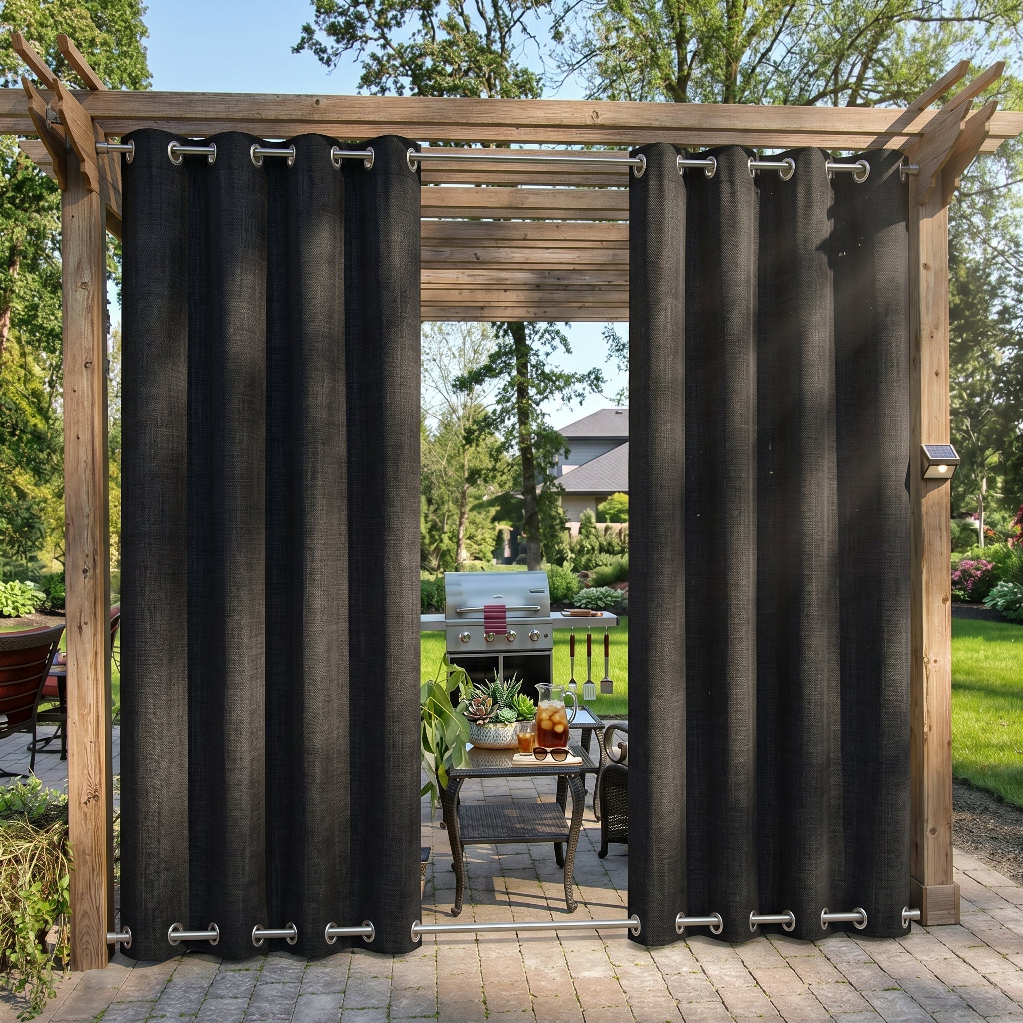 Waterproof Outdoor Blackout Curtains with Eyelets - Outdoor Curtain - Black - Oaksoho