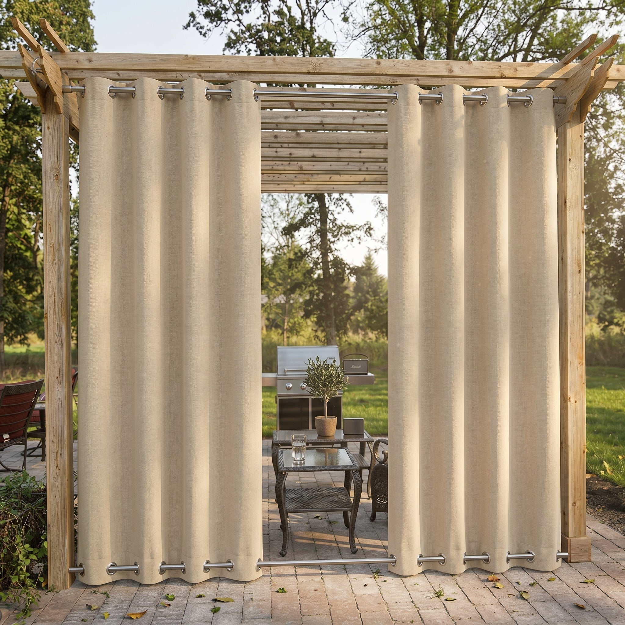 Waterproof Outdoor Blackout Curtains with Eyelets - Outdoor Curtain - Khaki - Oaksoho
