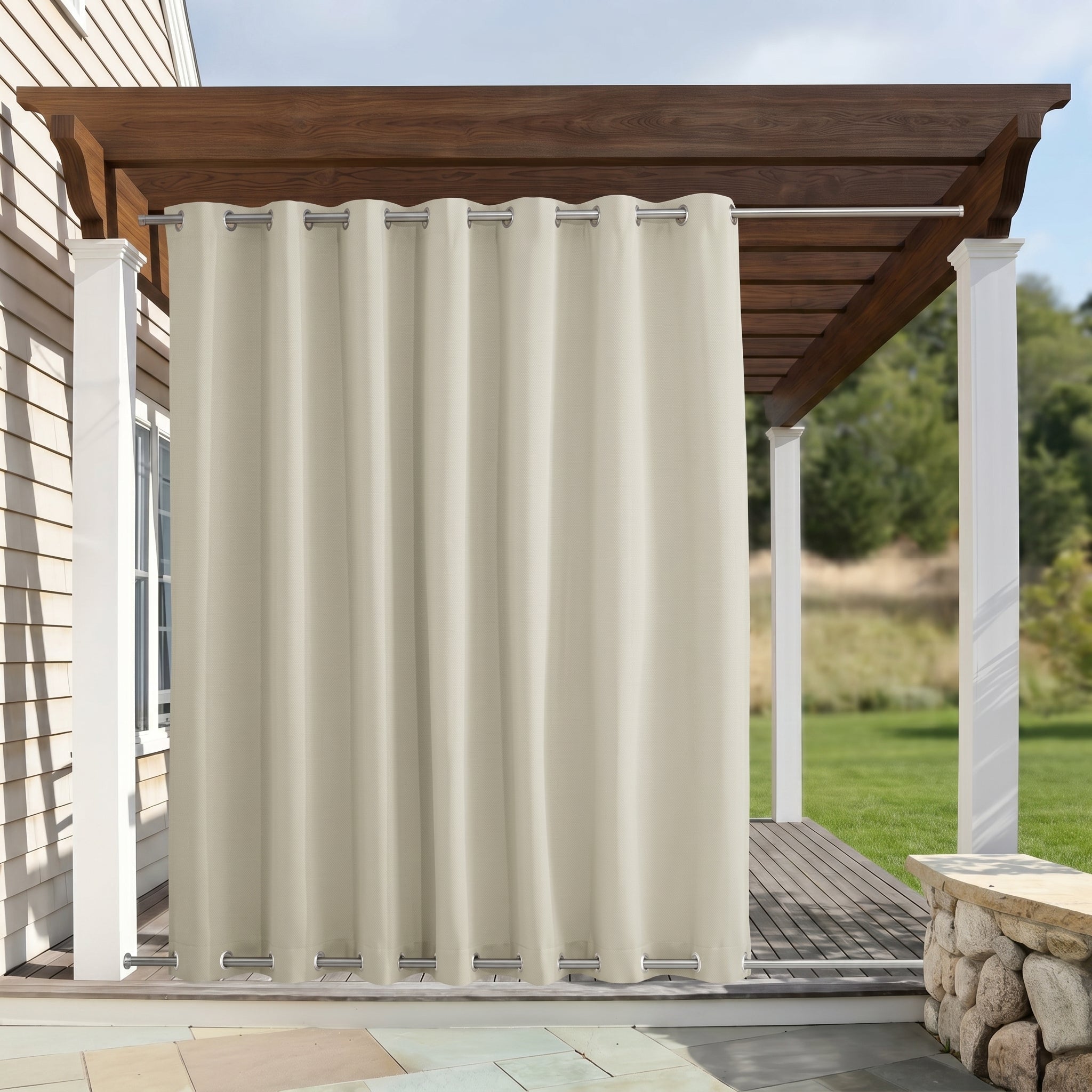 Waterproof Outdoor Blackout Curtains with Eyelets - Outdoor Curtain - Beige - Oaksoho