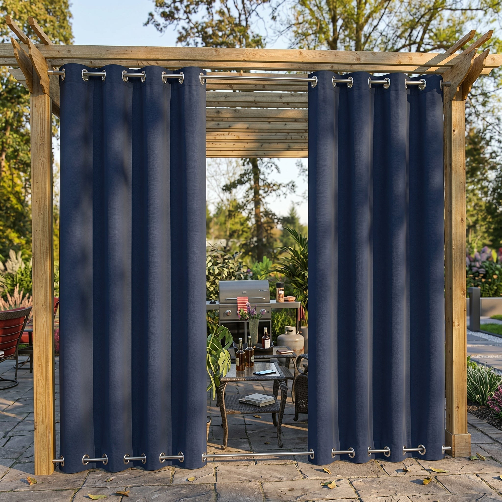 Waterproof Outdoor Blackout Curtains with Eyelets - Outdoor Curtain - Navy - Oaksoho