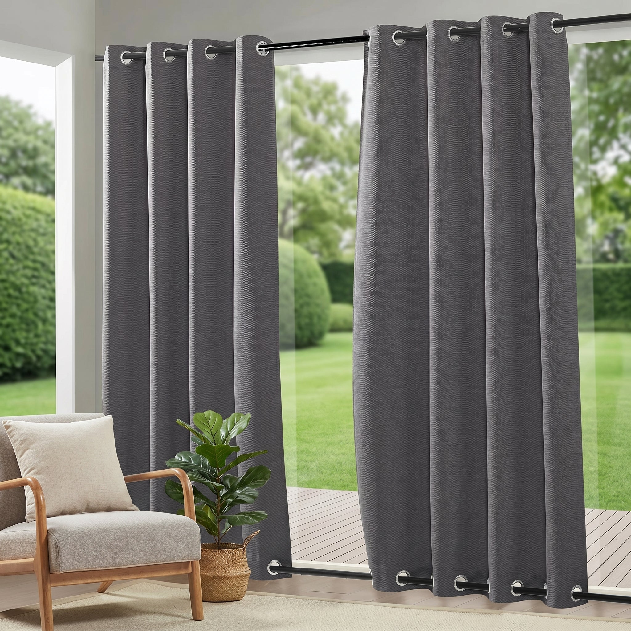 Waterproof Outdoor Blackout Curtains with Eyelets - Outdoor Curtain - Grey - Oaksoho