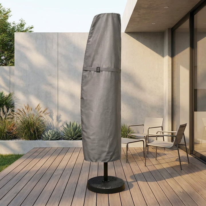Waterproof Parasol Protective Cover with Fastening Straps - Parasol Protective Cover - Grey - Oaksoho