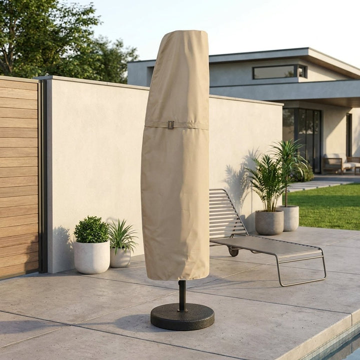 Waterproof Parasol Protective Cover with Fastening Straps - Parasol Protective Cover - Beige - Oaksoho