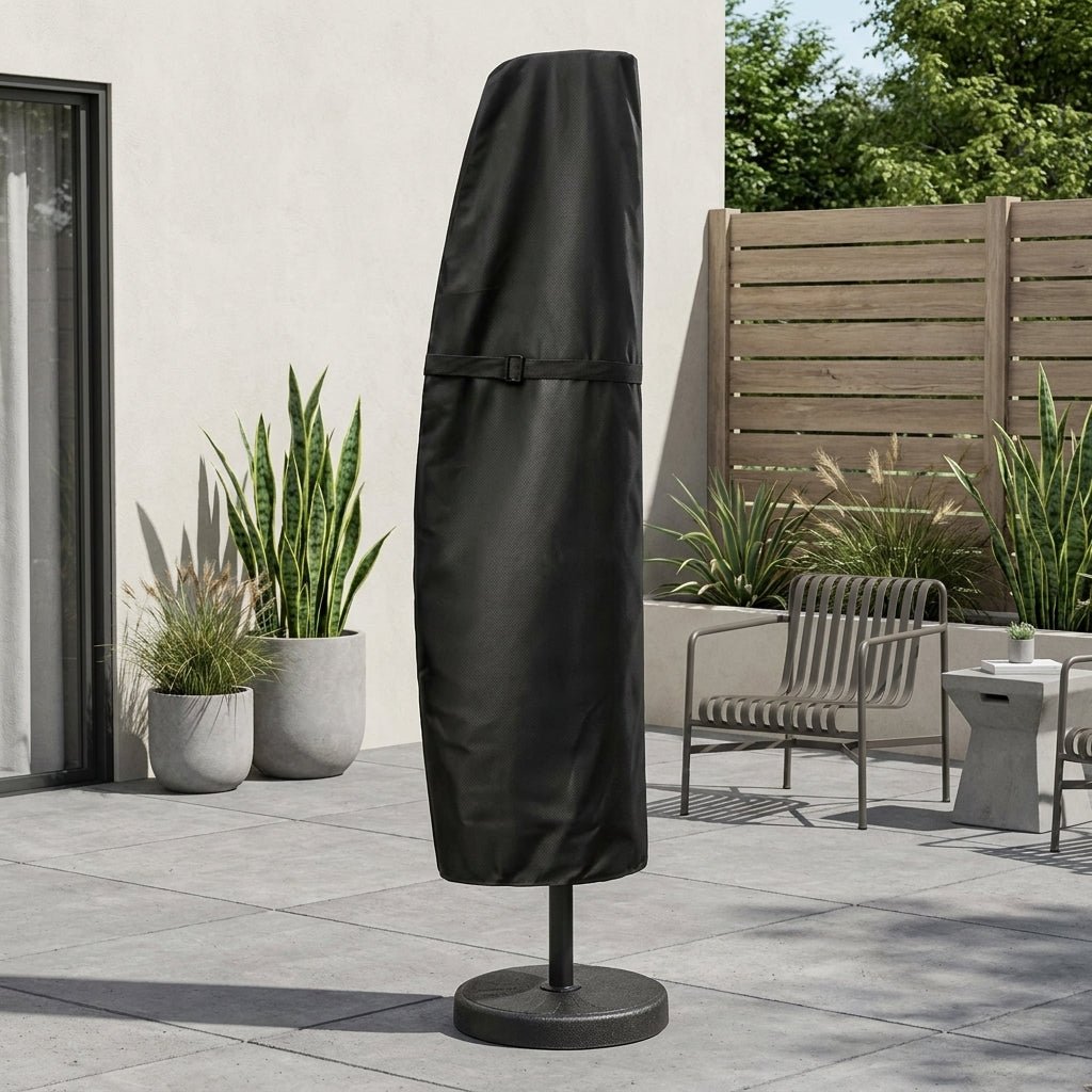 Waterproof Parasol Protective Cover with Fastening Straps - Parasol Protective Cover - Black - Oaksoho