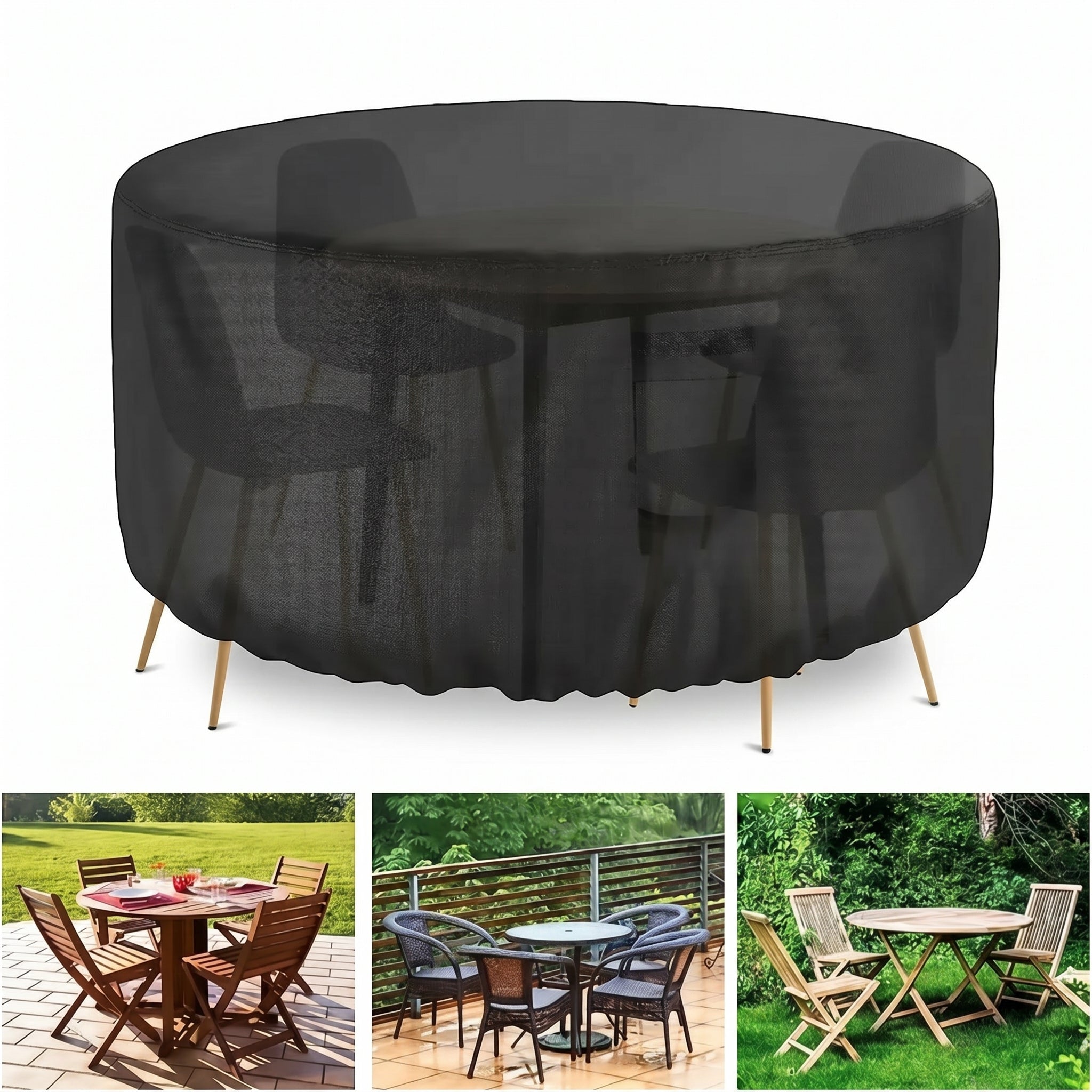 Waterproof Round Garden Furniture Cover - Furniture Cover - Black - Oaksoho