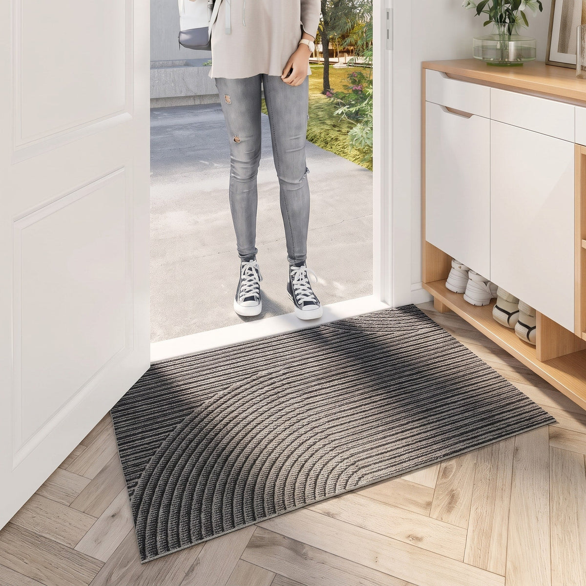 Wave Pattern Entrance Door Mat with Non-Slip Backing - Door Mats - Grey - Oak Soho