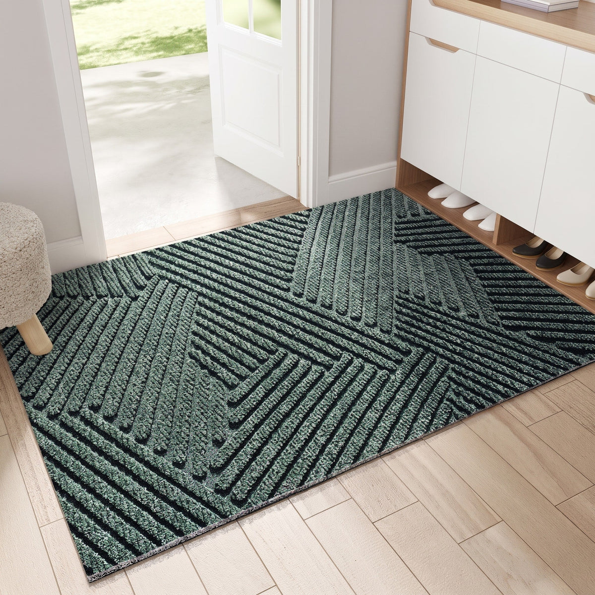 Wave Pattern Entrance Door Mat with Non-Slip Backing - Door Mats - Green - Oak Soho