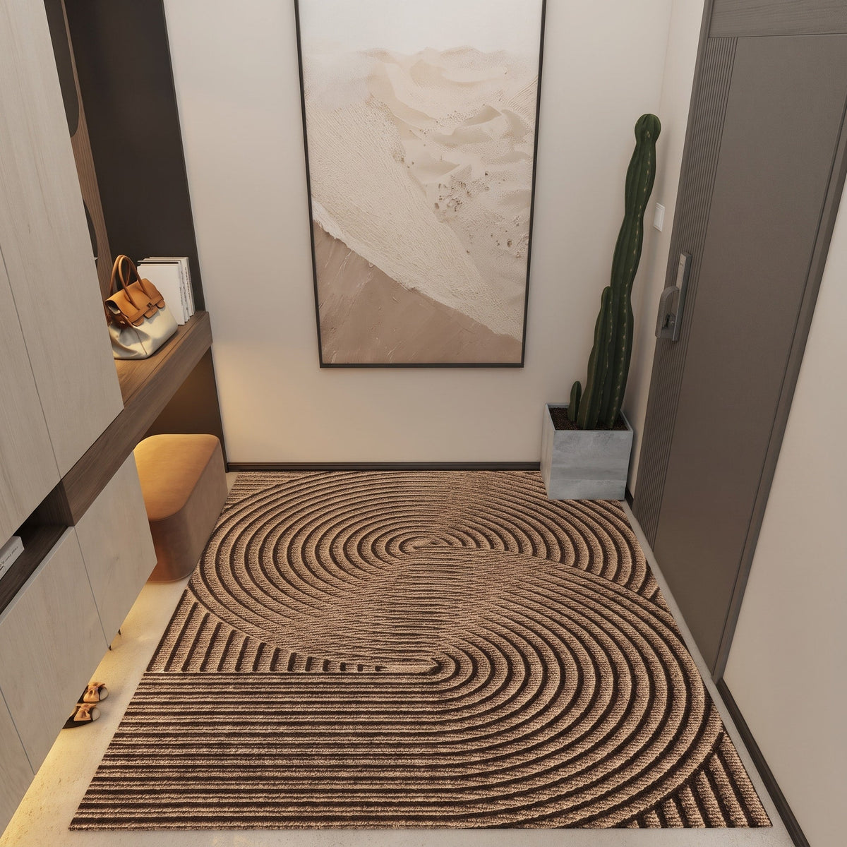 Wave Pattern Entrance Door Mat with Non-Slip Backing - Door Mats - Khaki - Oak Soho