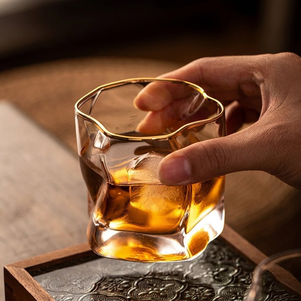 Whisky Glass with Wave Form and Gold Rim - Drinking Glass - Oaksoho