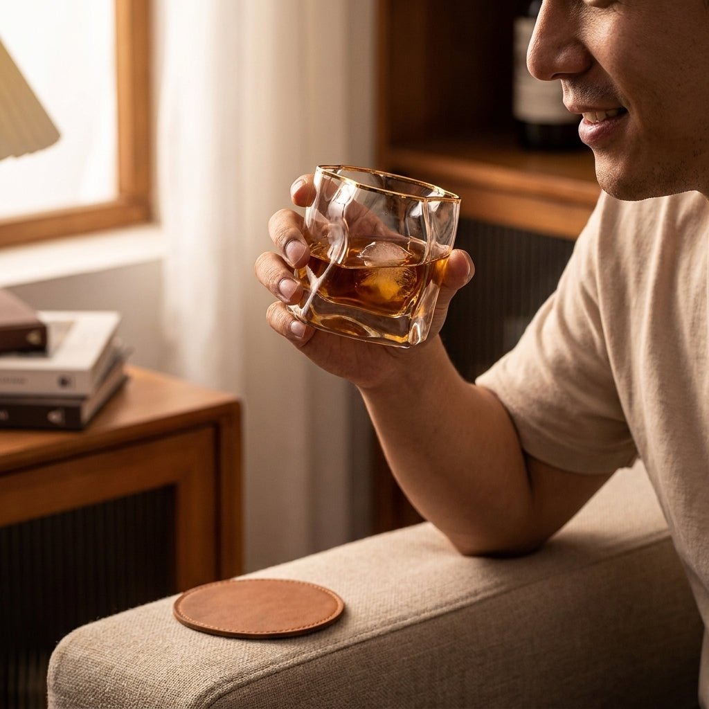 Whisky Glass with Wave Form and Gold Rim - Drinking Glass - Oaksoho