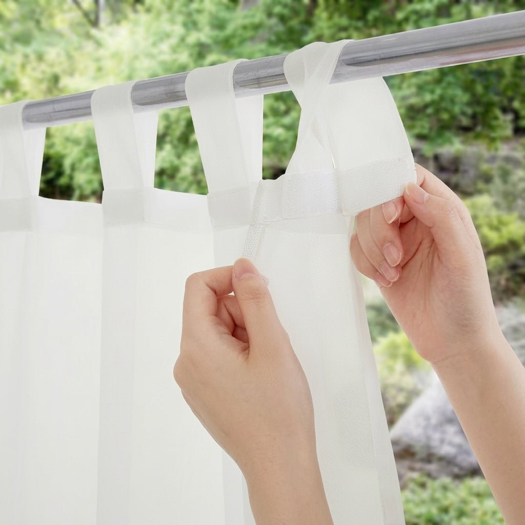 White Outdoor Sheer Curtain with Loops - Außenvorhänge - White - Oaksoho