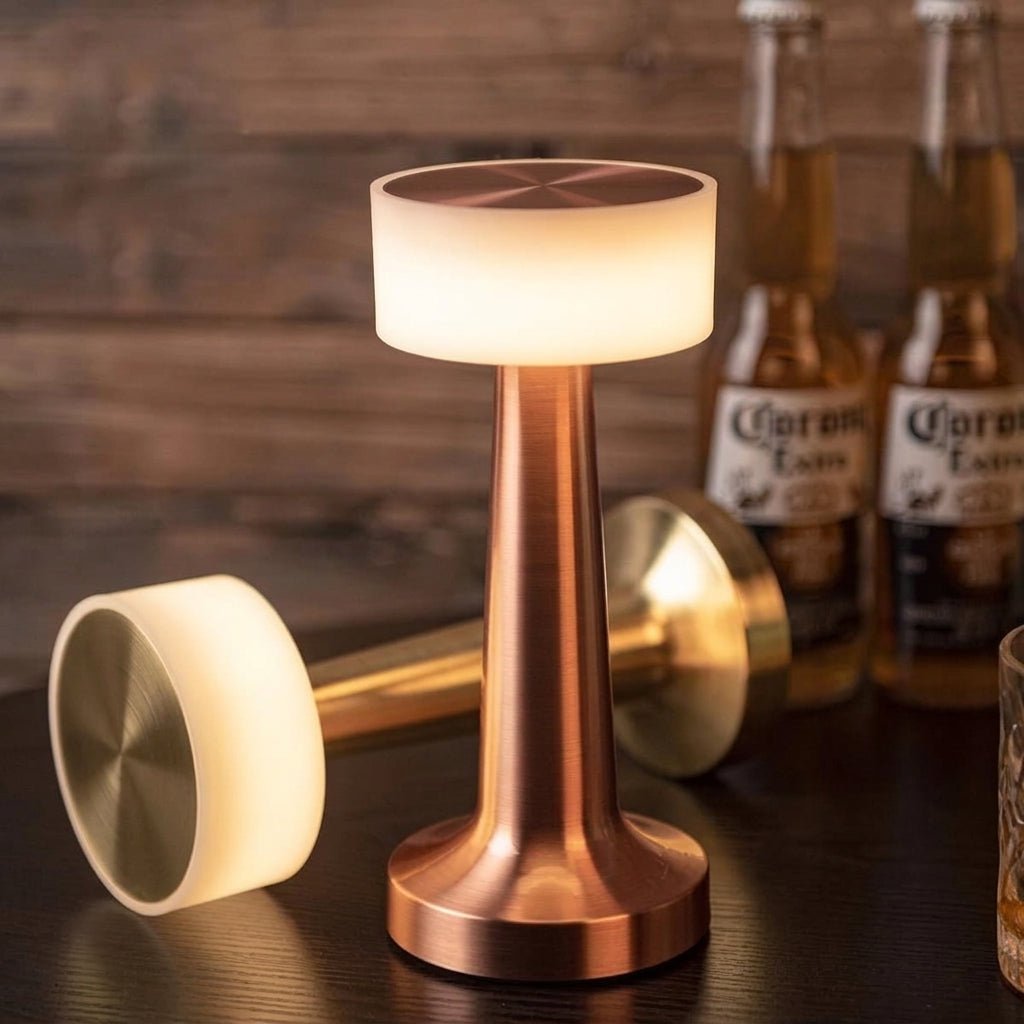Wireless LED Table Lamp with Round Shade and Slim Base - Table Lamps - Bronze - Oaksoho