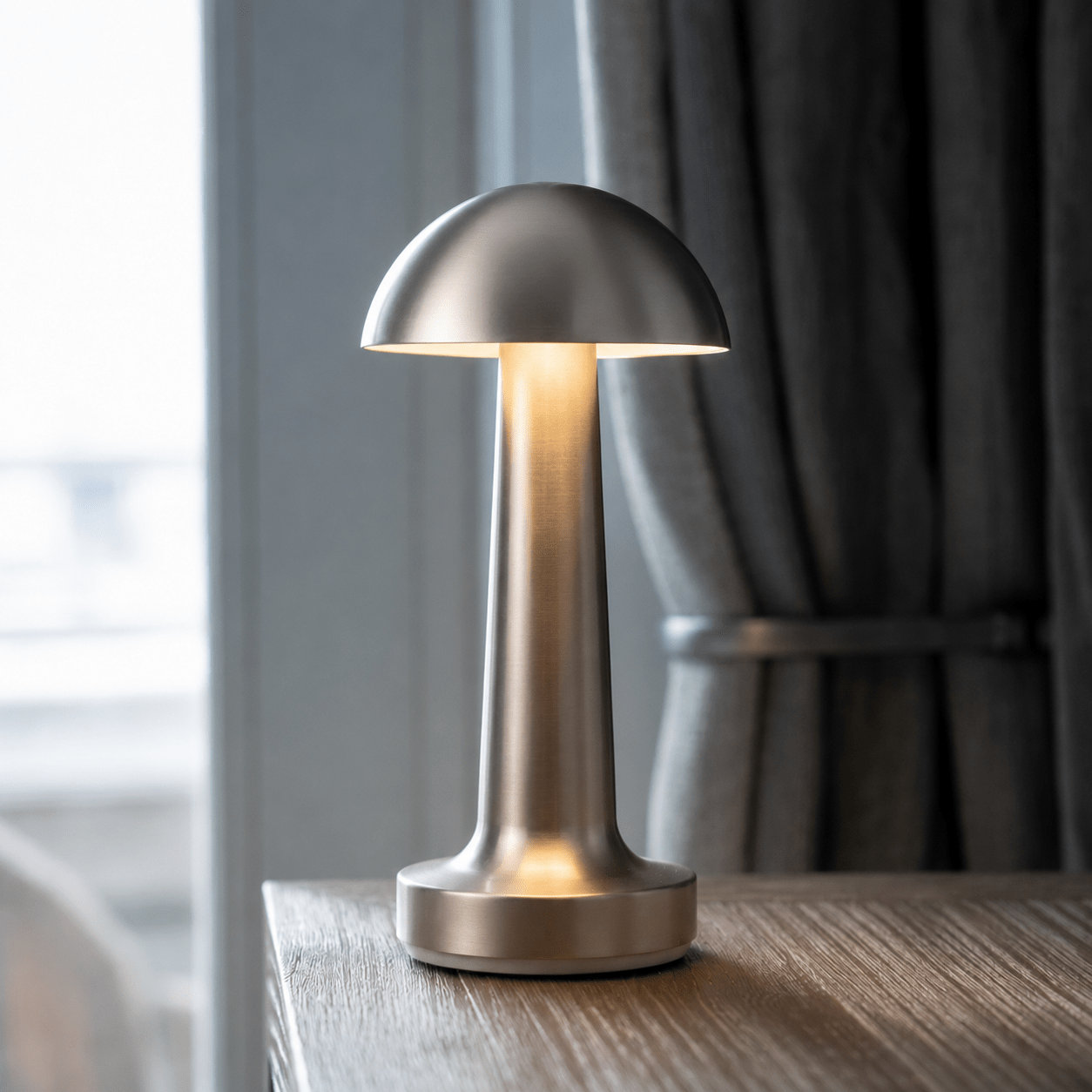 Wireless LED Table Lamp with Round Shade and Slim Base - Table Lamps - Silver - Oaksoho