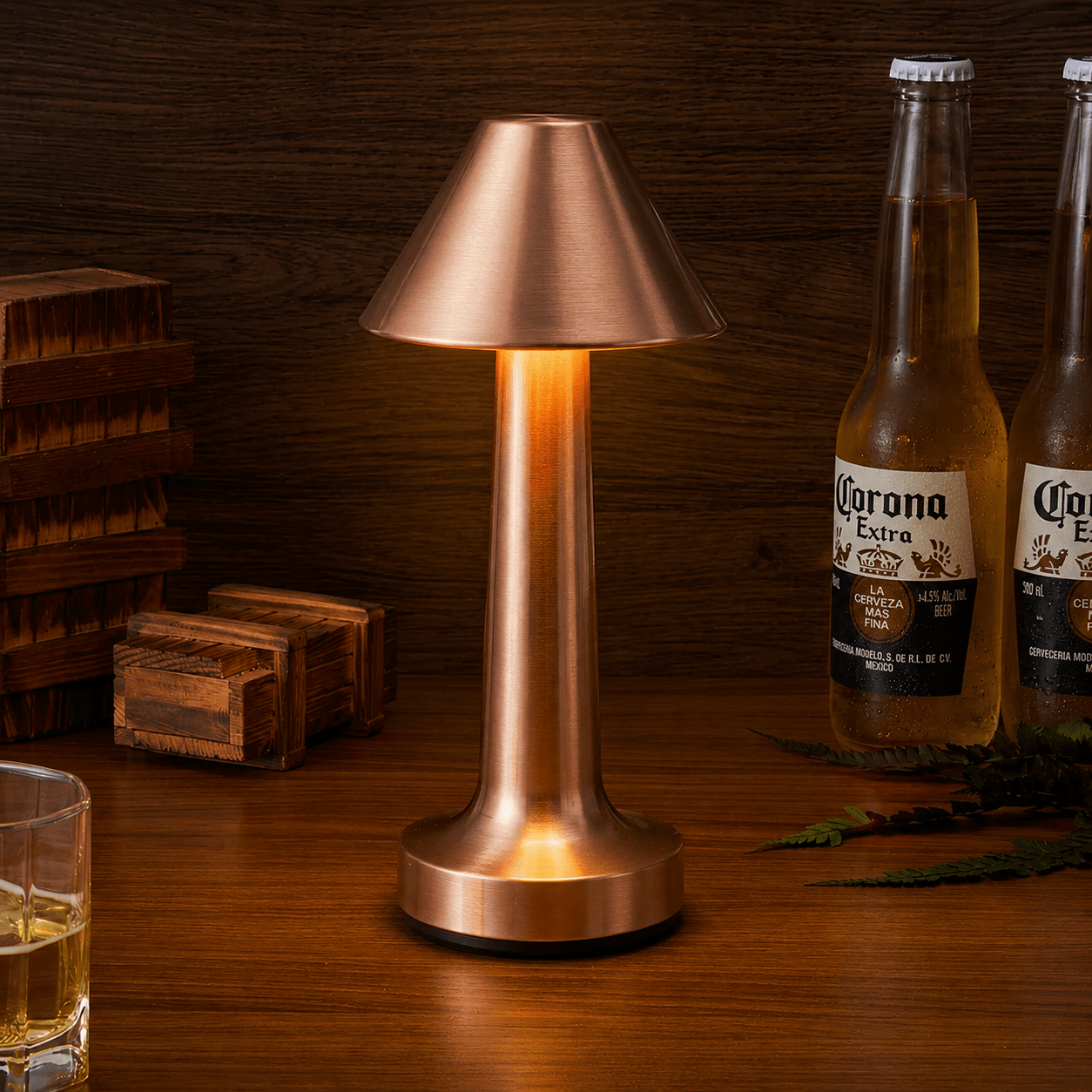 Wireless LED Table Lamp with Round Shade and Slim Base - Table Lamps - Bronze - Oaksoho