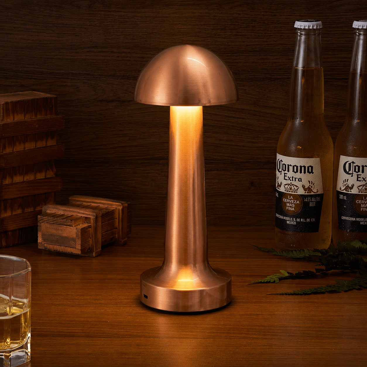 Wireless LED Table Lamp with Round Shade and Slim Base - Table Lamps - Bronze - Oaksoho