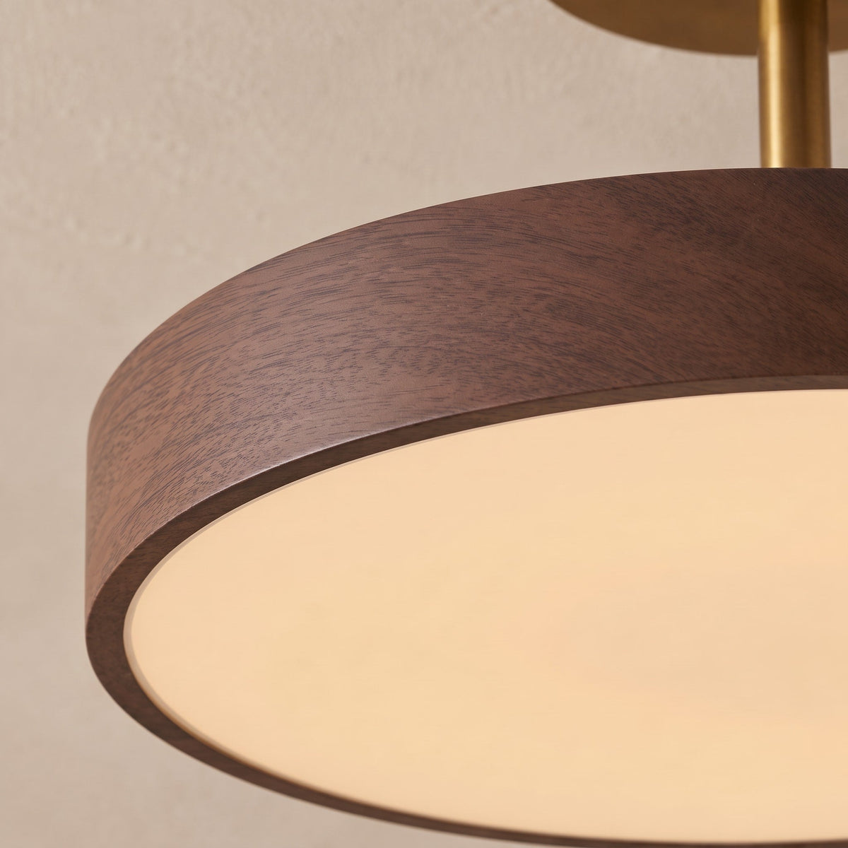 Wood Effect Ceiling Light with Brass Frame - Ceiling Light Fixtures - Dark Wood - Oak Soho