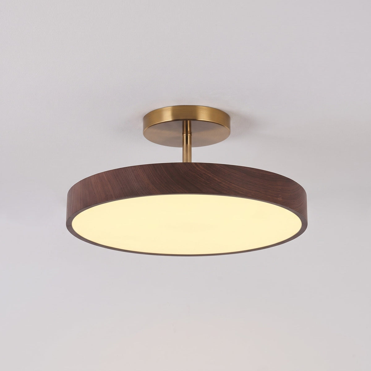 Wood Effect Ceiling Light with Brass Frame - Ceiling Light Fixtures - Dark Wood - Oak Soho