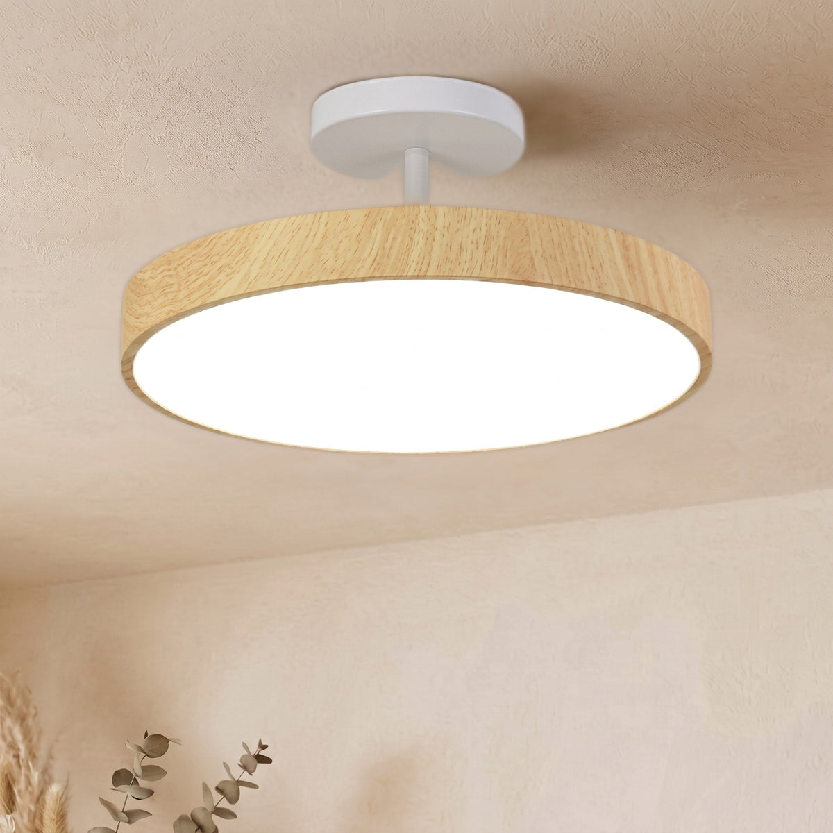 Wood Effect Ceiling Light with Brass Frame - Ceiling Light Fixtures - Light Wood - Oak Soho