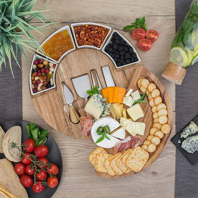 Wooden Cheese Board Set with Integrated Bowls and Cutlery - Board Set - Oaksoho