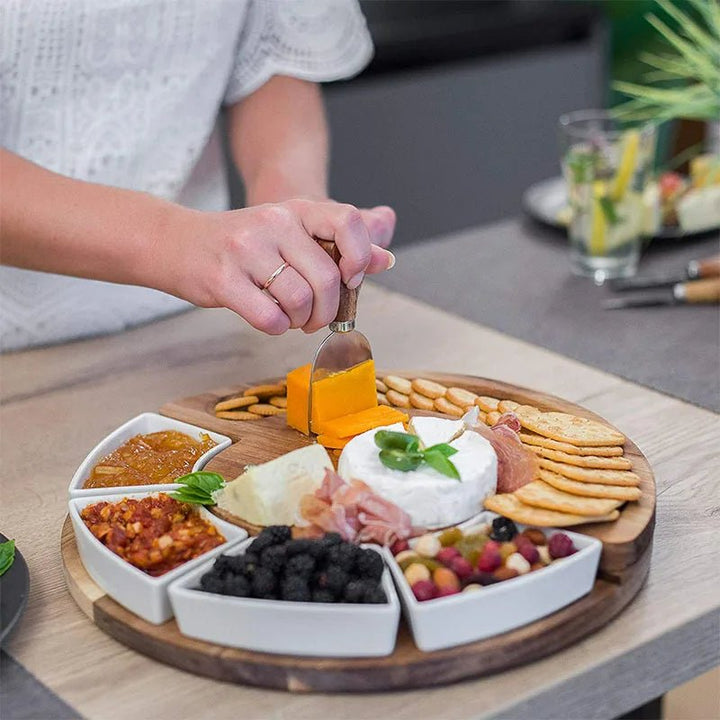 Wooden Cheese Board Set with Integrated Bowls and Cutlery - Board Set - Oaksoho