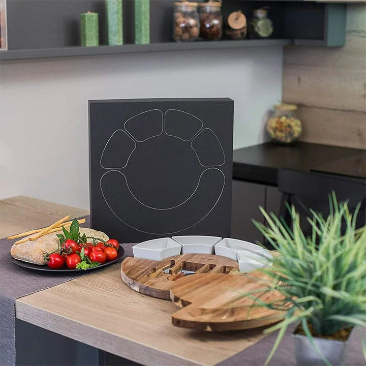 Wooden Cheese Board Set with Integrated Bowls and Cutlery - Board Set - Oaksoho