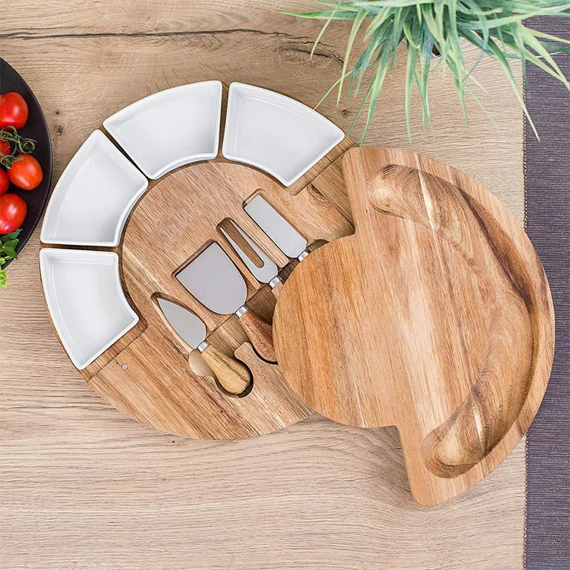 Wooden Cheese Board Set with Integrated Bowls and Cutlery - Board Set - Oaksoho