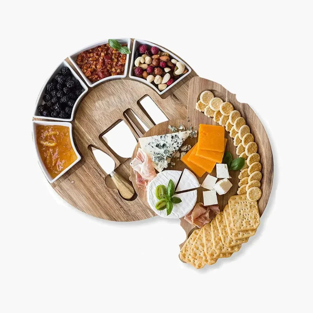 Wooden Cheese Board Set with Integrated Bowls and Cutlery - Board Set - Oaksoho