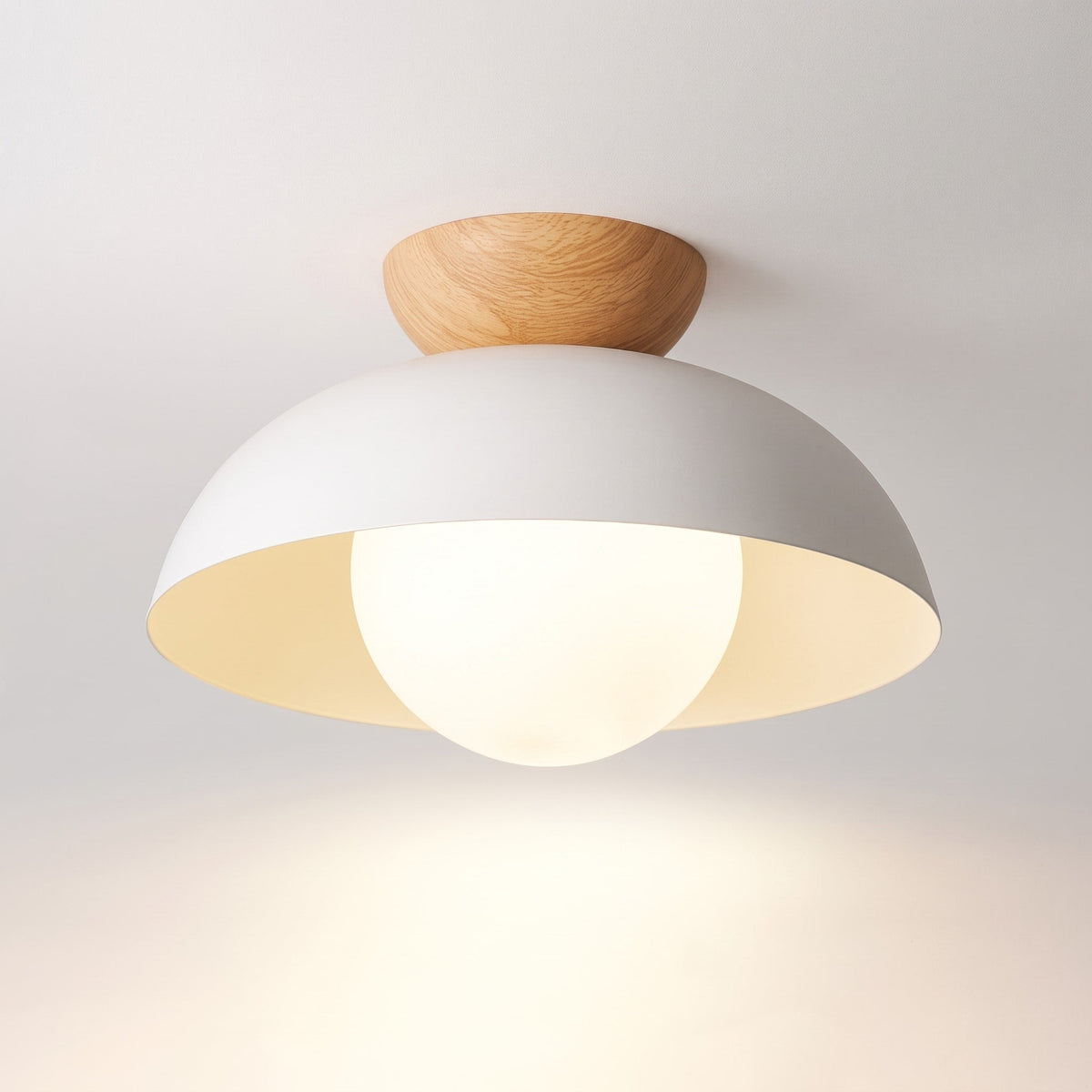 Wooden Dome Semi-Flush Ceiling Light with Globe Diffuser - Ceiling Light Fixtures - White - Oak Soho