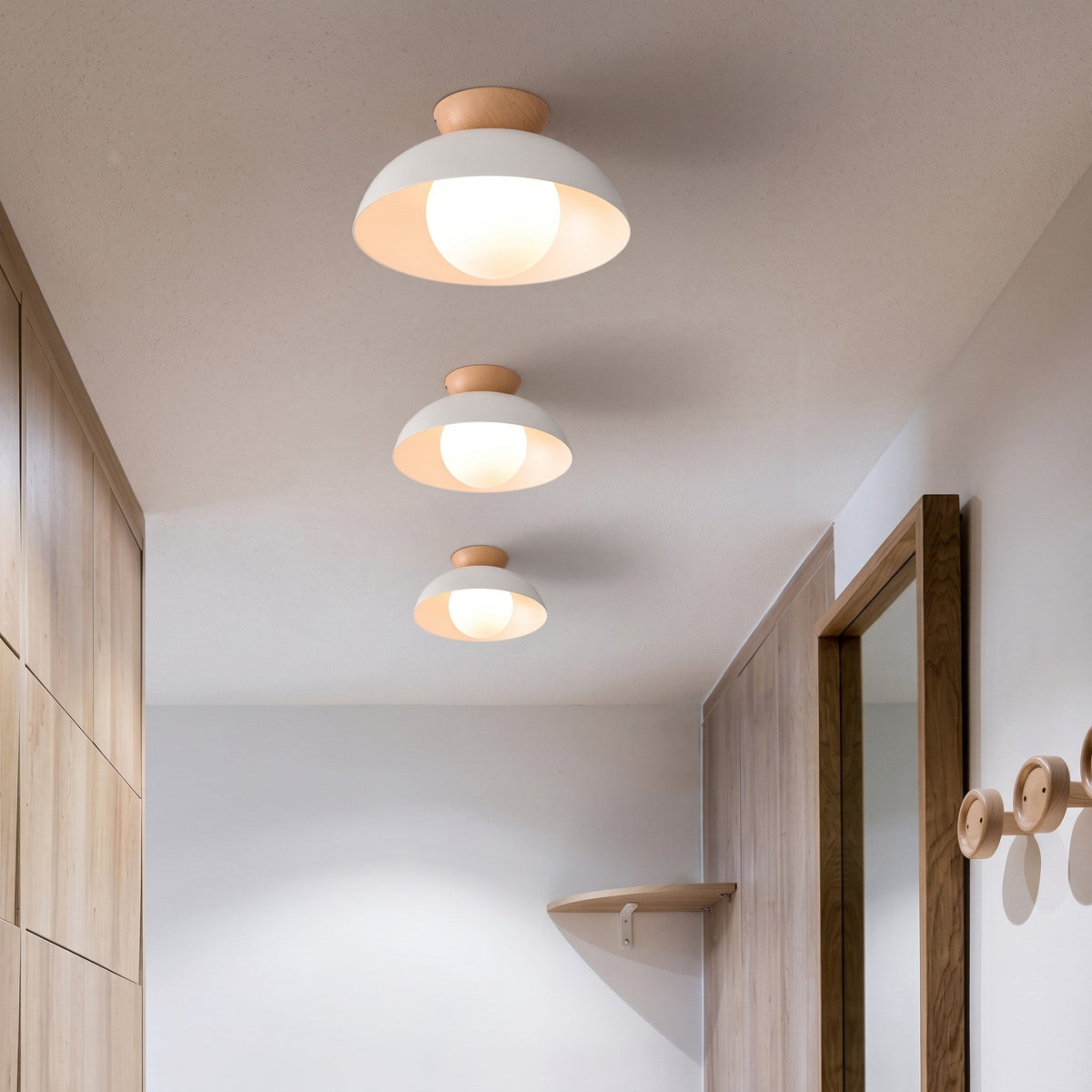 Wooden Dome Semi-Flush Ceiling Light with Globe Diffuser - Ceiling Light Fixtures - White - Oak Soho
