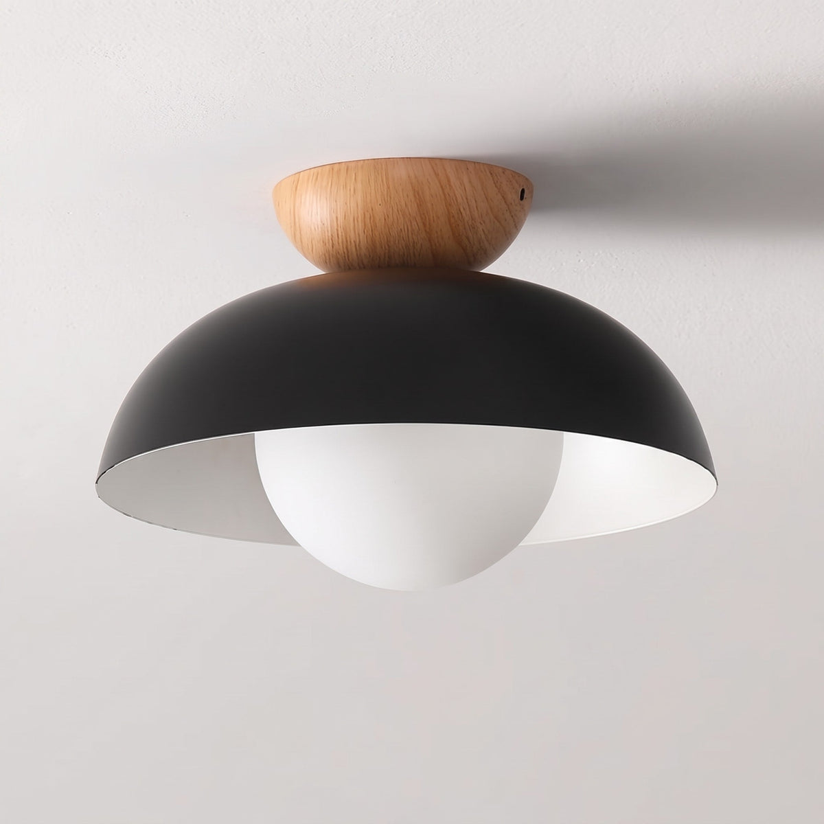 Wooden Dome Semi-Flush Ceiling Light with Globe Diffuser - Ceiling Light Fixtures - Black - Oak Soho