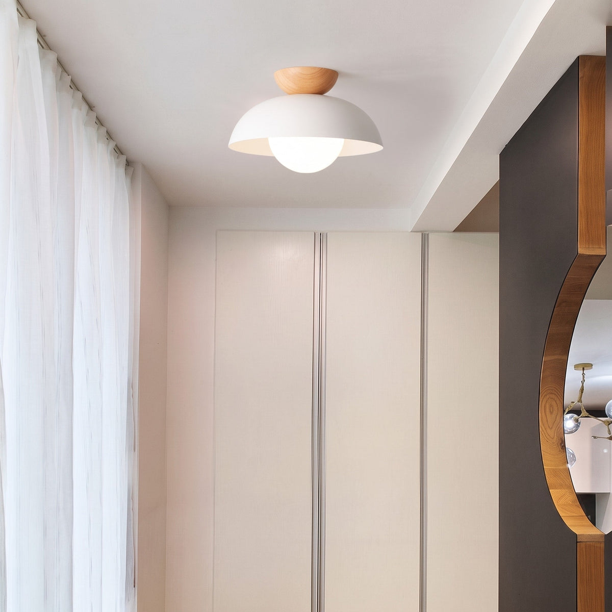 Wooden Dome Semi-Flush Ceiling Light with Globe Diffuser - Ceiling Light Fixtures - White - Oak Soho