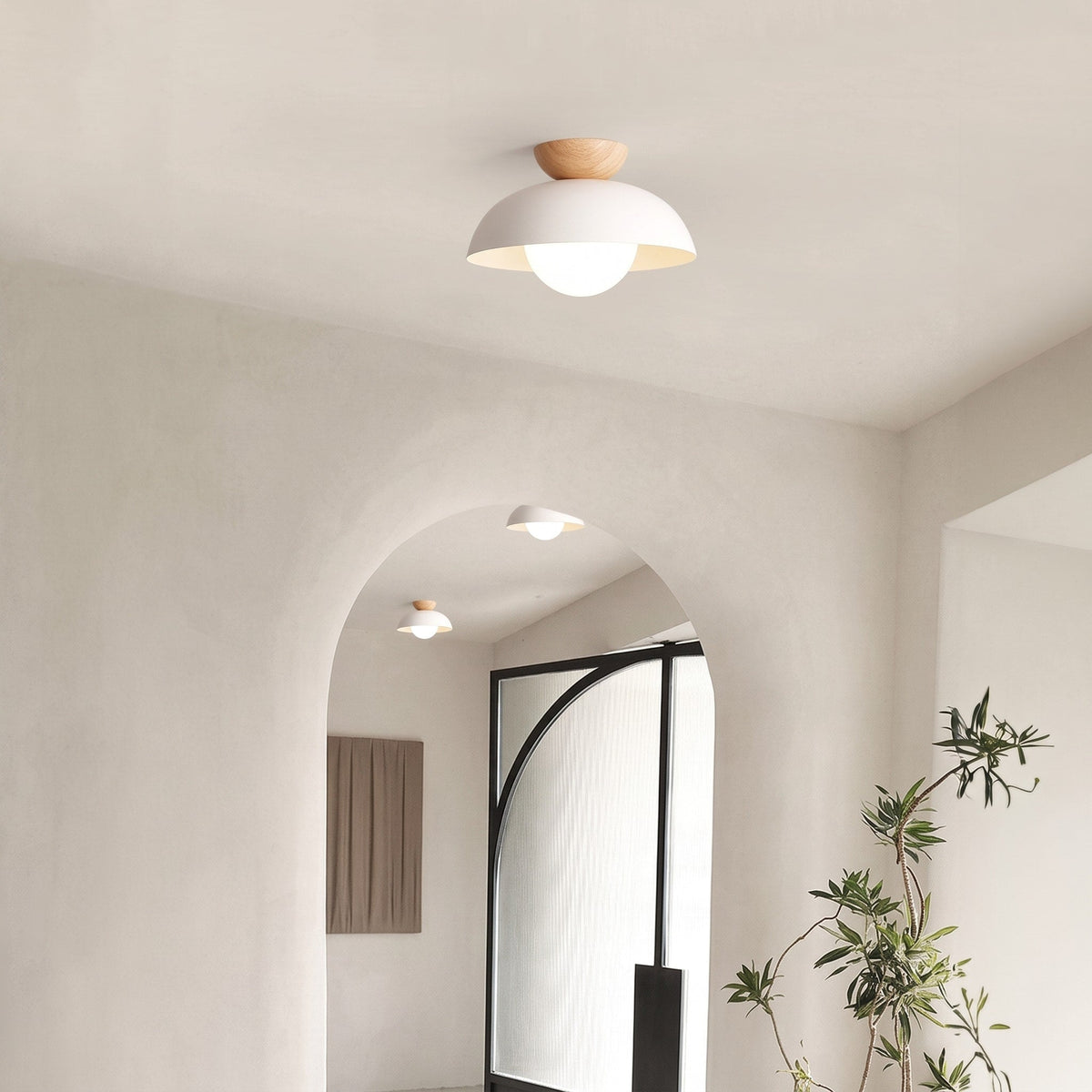 Wooden Dome Semi-Flush Ceiling Light with Globe Diffuser - Ceiling Light Fixtures - White - Oak Soho