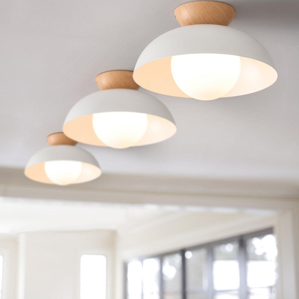 Wooden Dome Semi-Flush Ceiling Light with Globe Diffuser - Ceiling Light Fixtures - White - Oak Soho