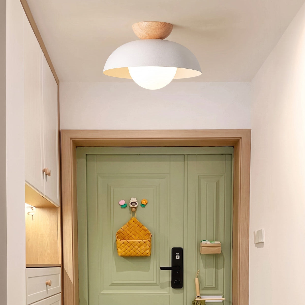 Wooden Dome Semi-Flush Ceiling Light with Globe Diffuser - Ceiling Light Fixtures - White - Oak Soho