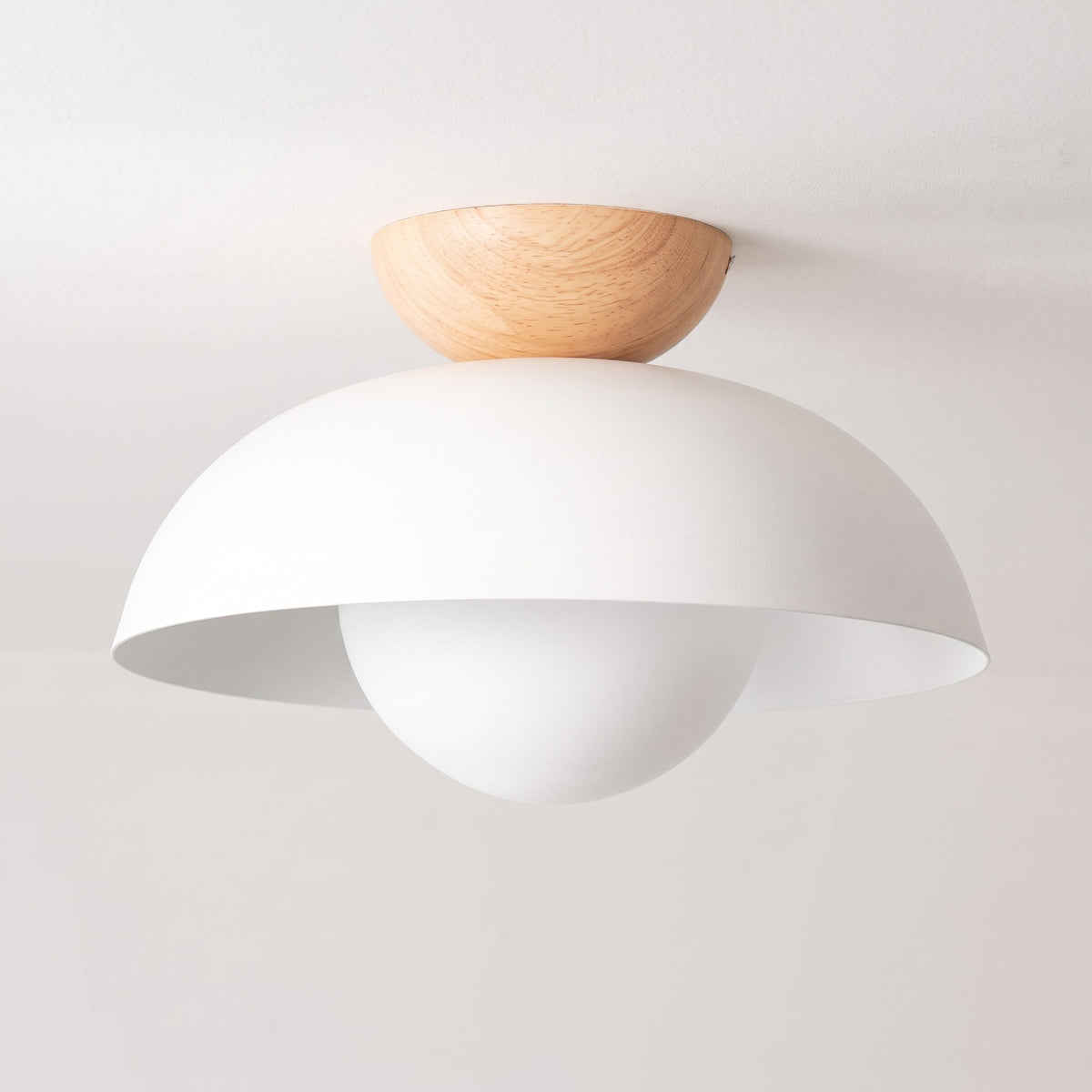 Wooden Dome Semi-Flush Ceiling Light with Globe Diffuser - Ceiling Light Fixtures - White - Oak Soho