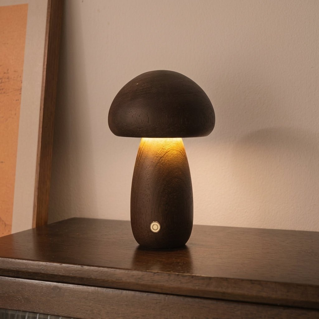 Wooden Mushroom LED Warm Light Desk Lamp - Table Lamps - Brown - Oaksoho