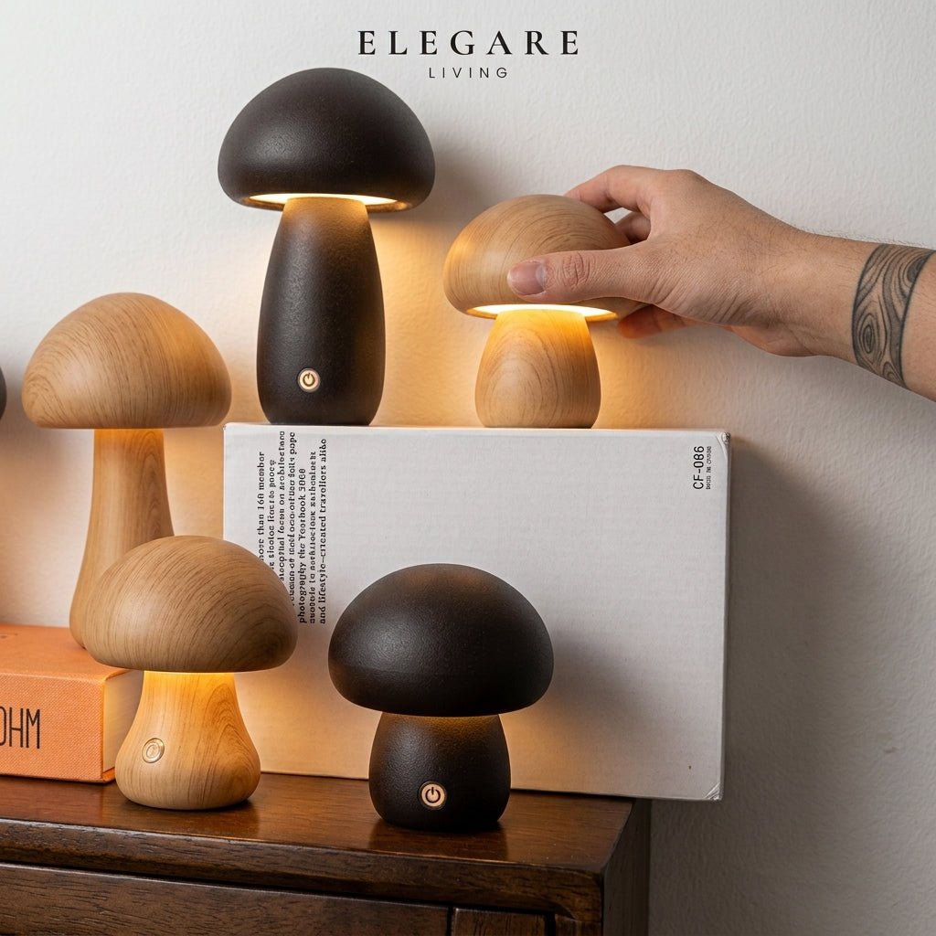 Wooden Mushroom LED Warm Light Desk Lamp - Table Lamps - Light Brown - Oaksoho