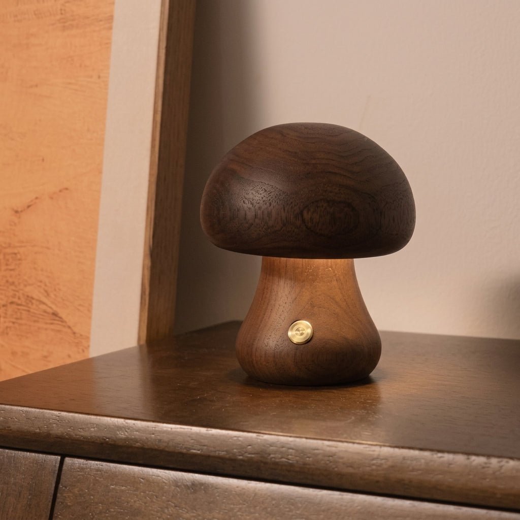 Wooden Mushroom LED Warm Light Desk Lamp - Table Lamps - Brown - Oaksoho
