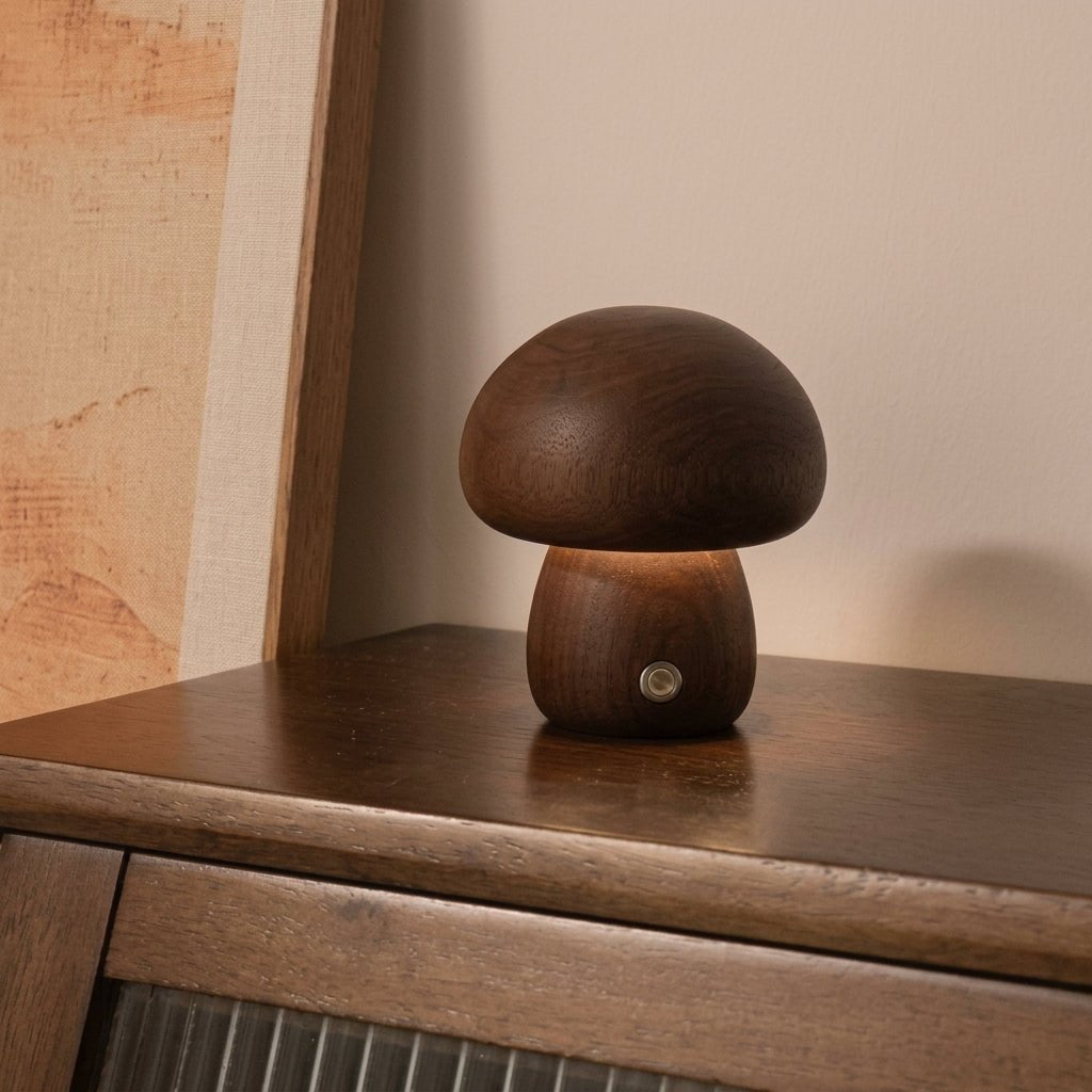 Wooden Mushroom LED Warm Light Desk Lamp - Table Lamps - Brown - Oaksoho