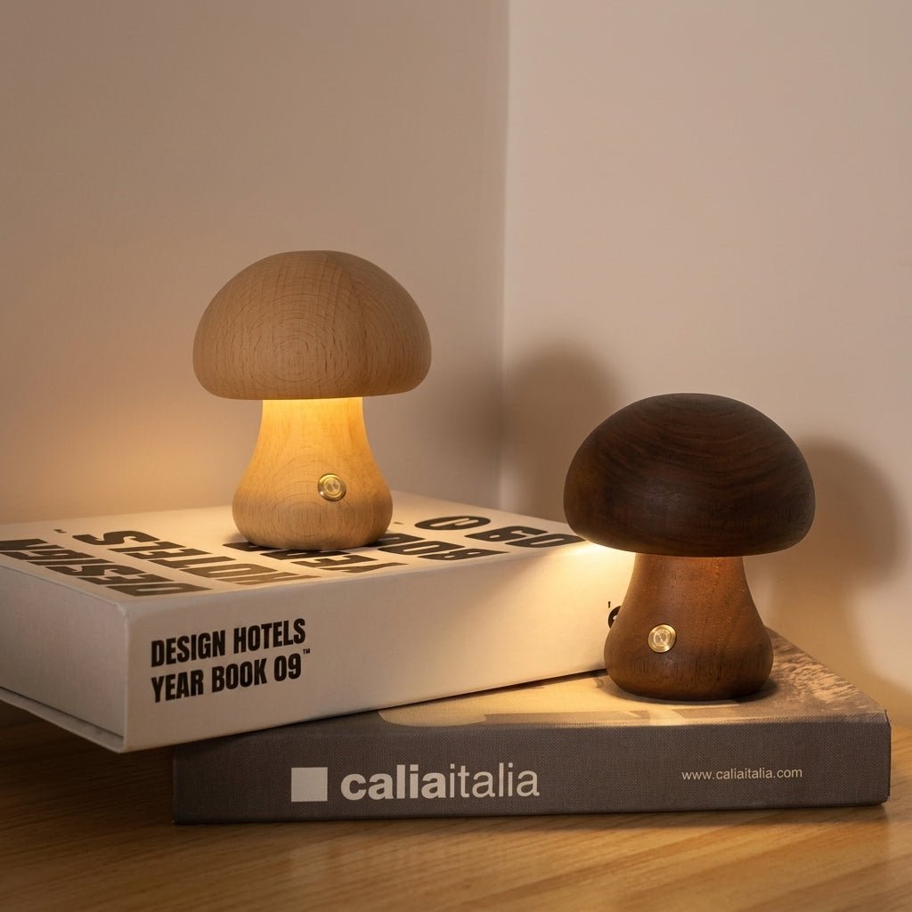 Wooden Mushroom LED Warm Light Desk Lamp - Table Lamps - Light Brown - Oaksoho